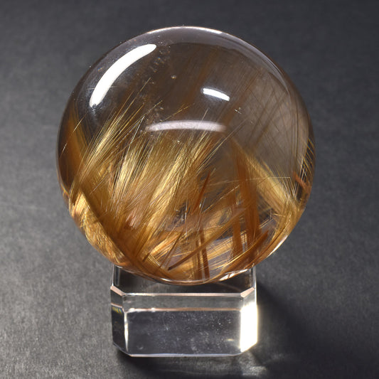 ★限定販売★ルチルクォーツ 丸玉 42.7mm [龍木彫台座付] #UC334