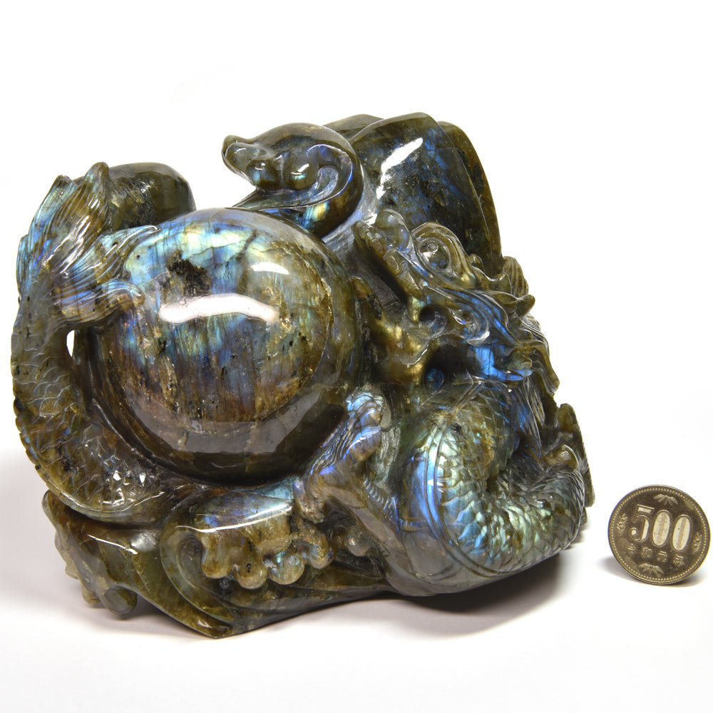 ラブラドライト『龍』彫刻 置物 15×10×11.5cm #UC340