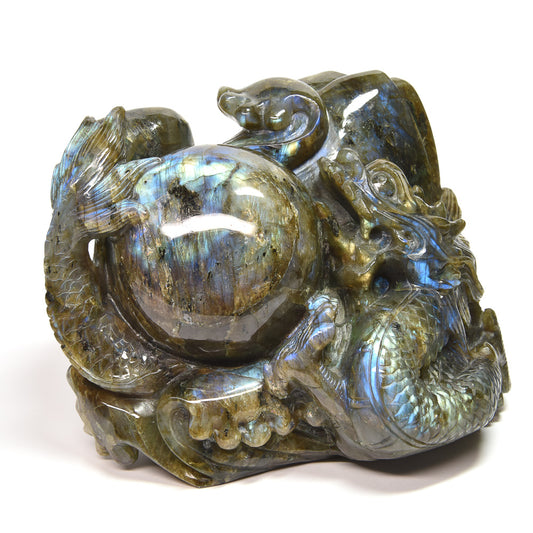 ラブラドライト『龍』彫刻 置物 15×10×11.5cm #UC340