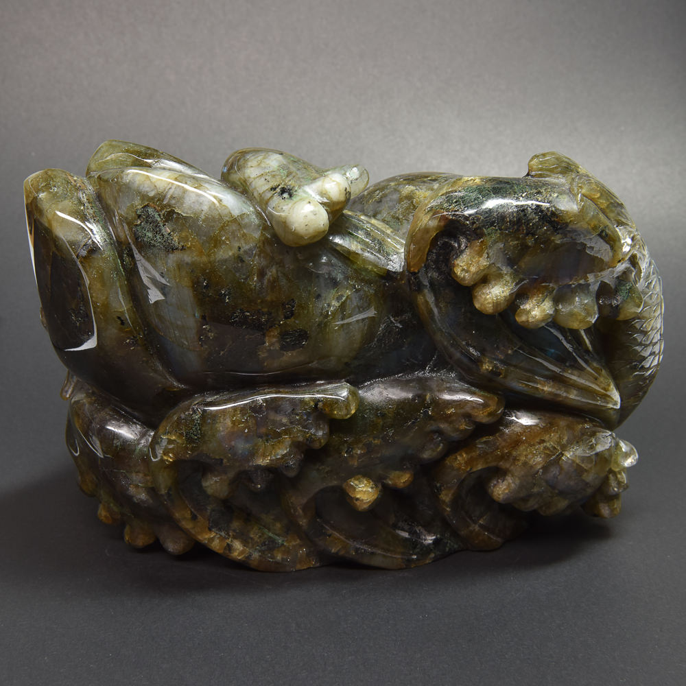 ラブラドライト『龍』彫刻 置物 15×10×11.5cm #UC340
