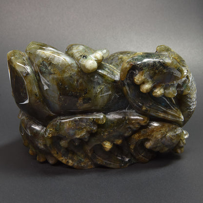 ラブラドライト『龍』彫刻 置物 15×10×11.5cm #UC340