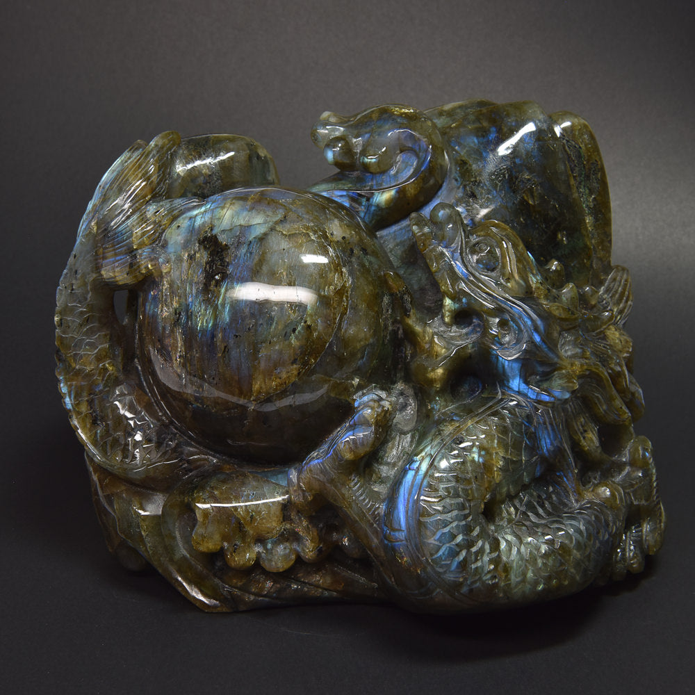 ラブラドライト『龍』彫刻 置物 15×10×11.5cm #UC340