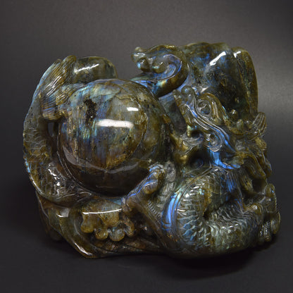 ラブラドライト『龍』彫刻 置物 15×10×11.5cm #UC340