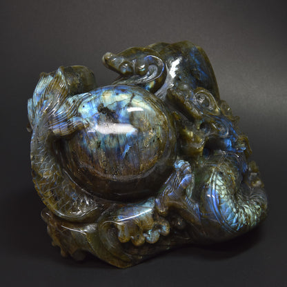ラブラドライト『龍』彫刻 置物 15×10×11.5cm #UC340