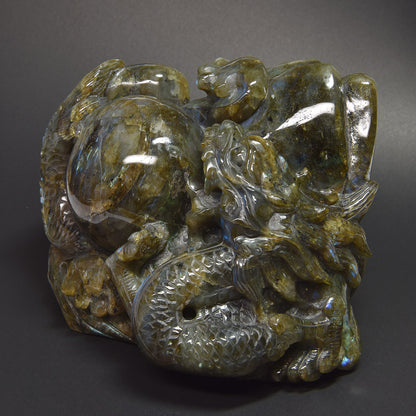 ラブラドライト『龍』彫刻 置物 15×10×11.5cm #UC340