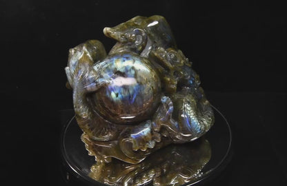 ラブラドライト『龍』彫刻 置物 15×10×11.5cm #UC340